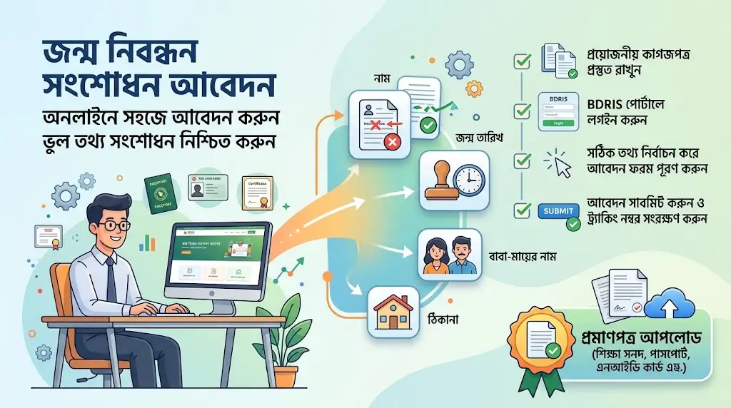 জন্ম নিবন্ধন সংশোধন আবেদন অনলাইনে ২০২৬ 